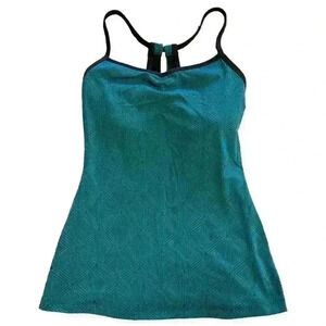 Lucy Geo Teal Blue Black Unpadded Shelf Bra Fitted Athletic Tank XS/S